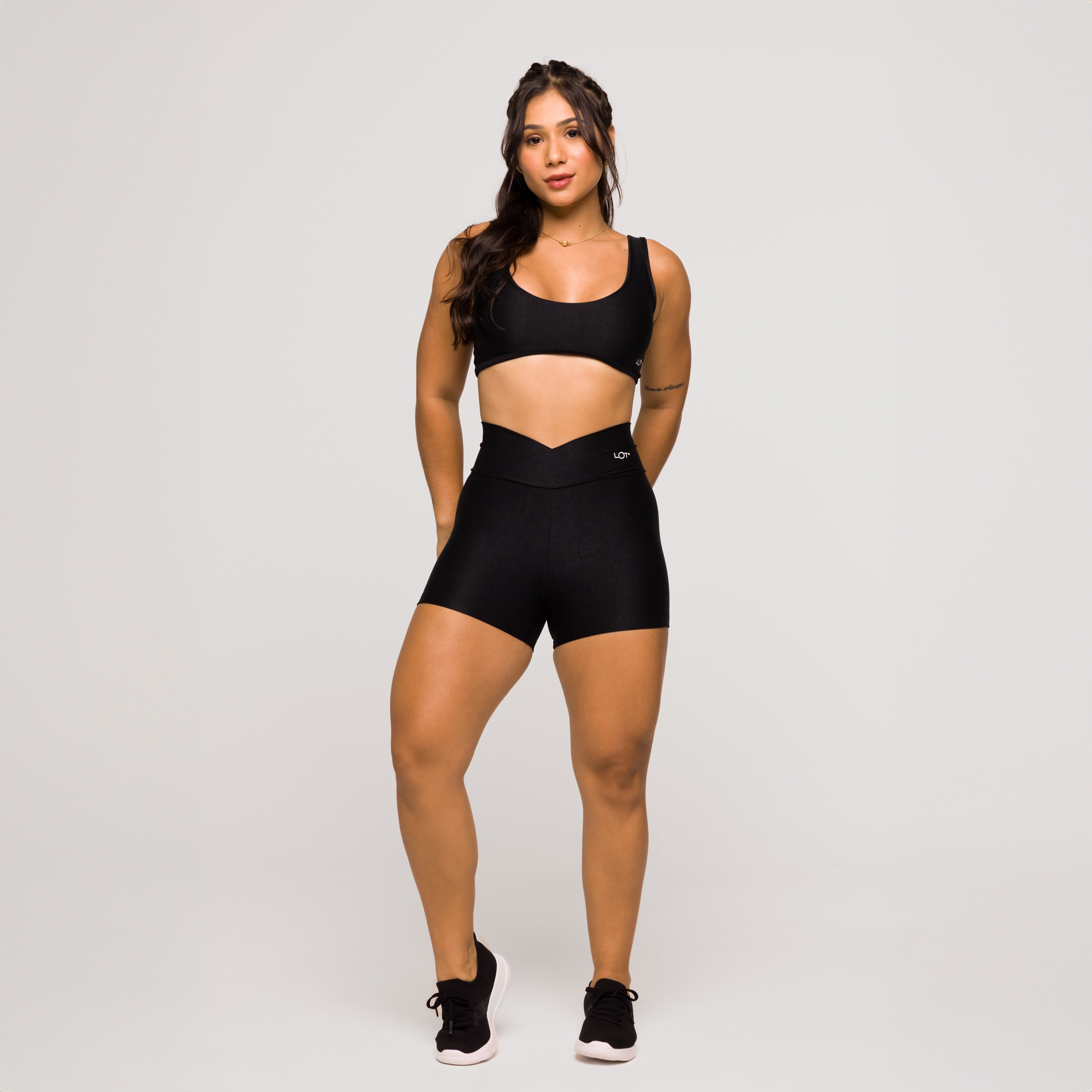 Top Fitness Feminino Academia Poliamida Arco Costas Aberta Preto Lot