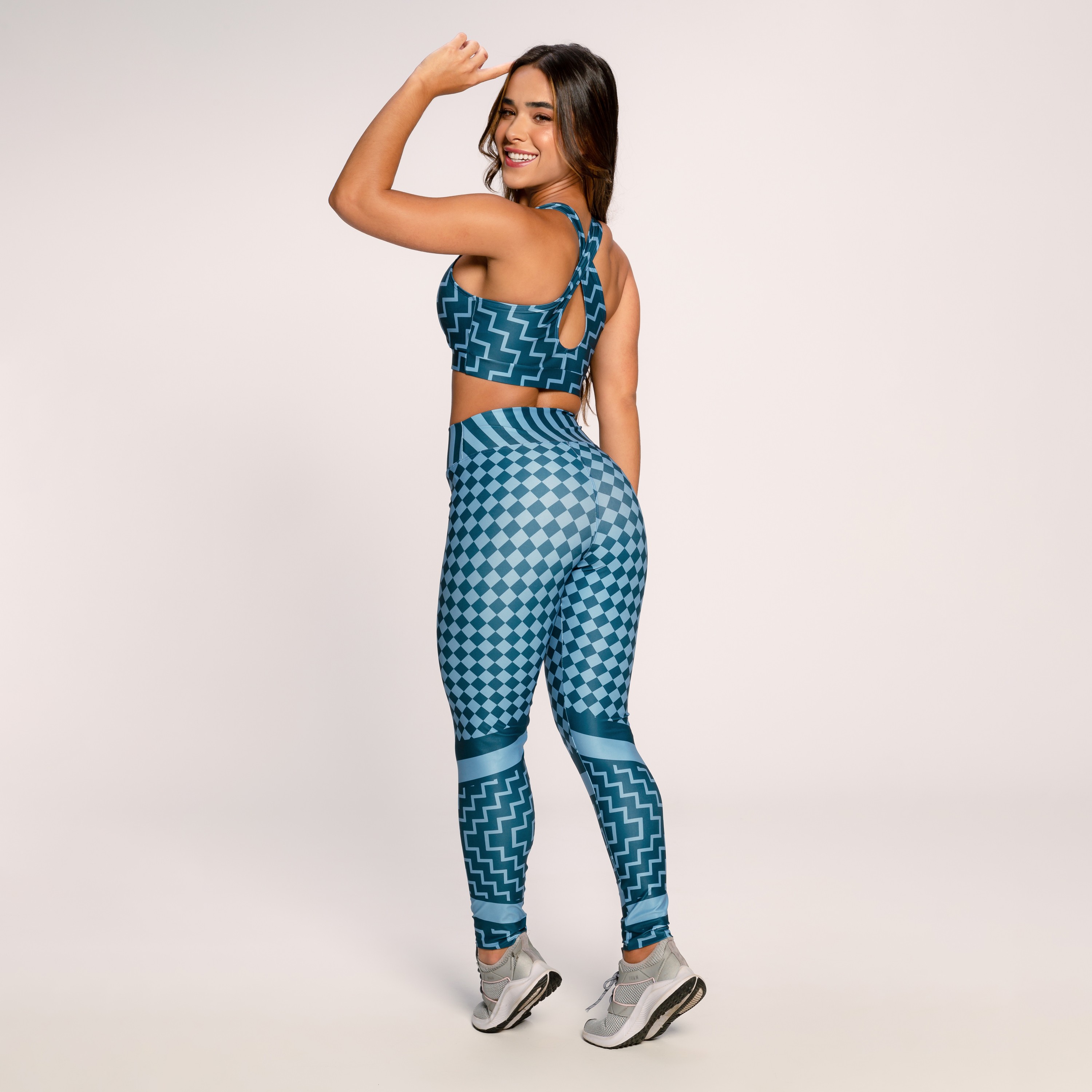 Calça Legging Suplex Estampado Azul Quadriculada Lot Fitness