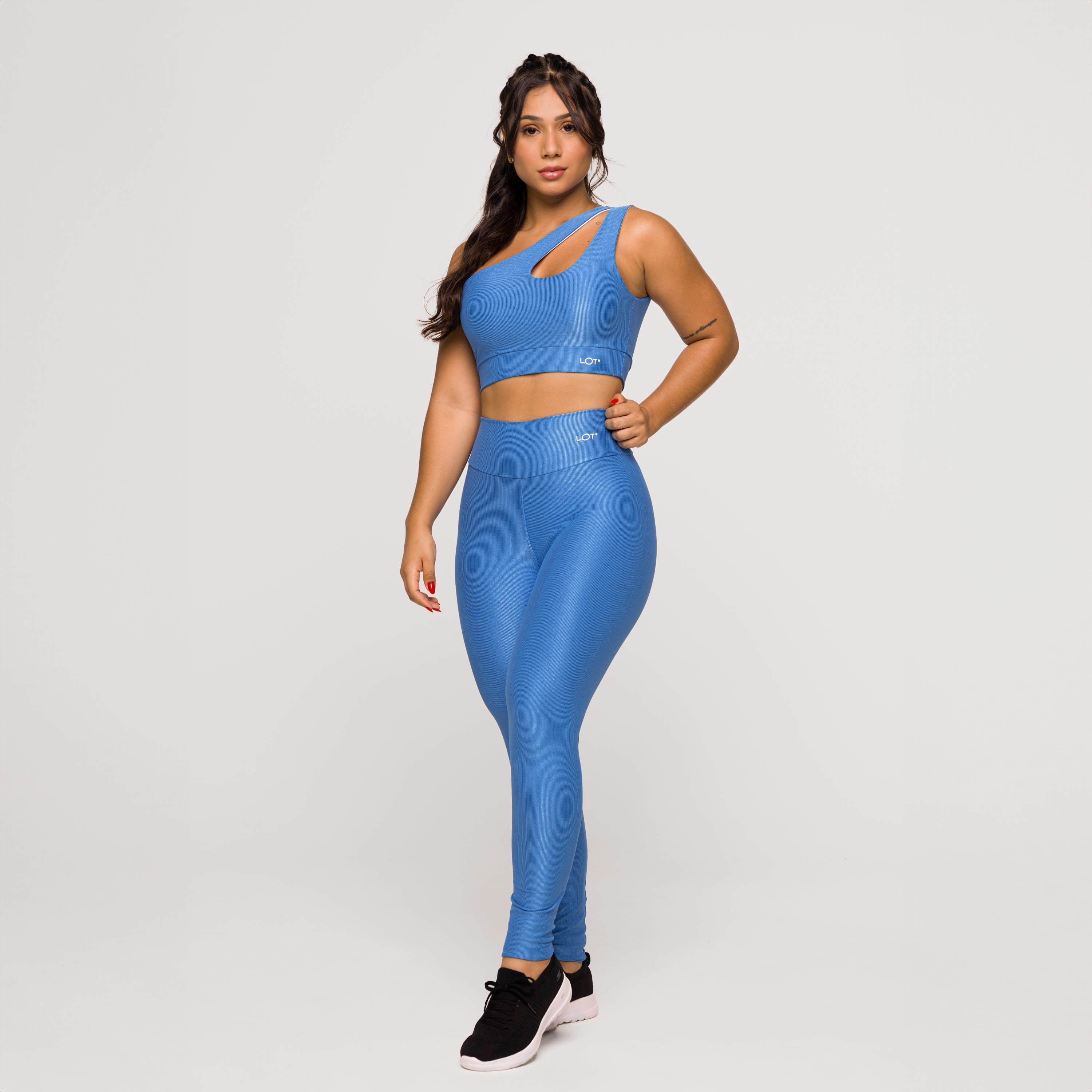 Top Feminino Azul Fitness Ombro S Gota Poliamida Academia Lot Fitness