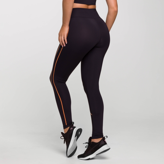 Legging Essence Poliamida Preta com Estampa Laranja Degradê