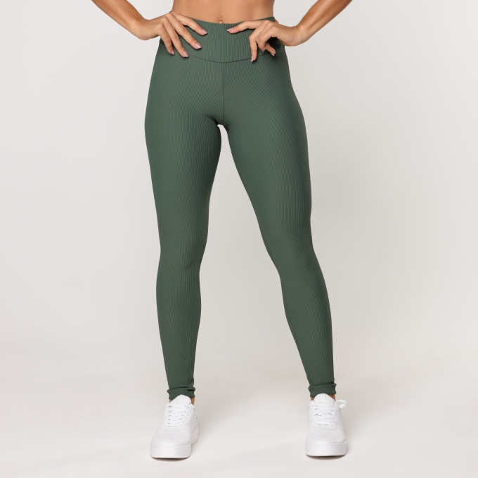 Calça Legging Verde Fitness Poliamida Canelada