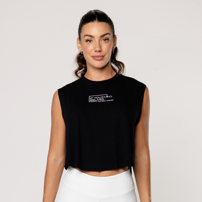 Cropped Arredondado Fitness Viscolycra Academia Estampada Preta