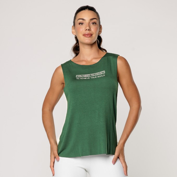 Regata Fitness Viscolycra Feminina Verde Estampada