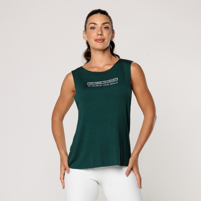 Regata Fitness Viscolycra Feminina Verde Estampada