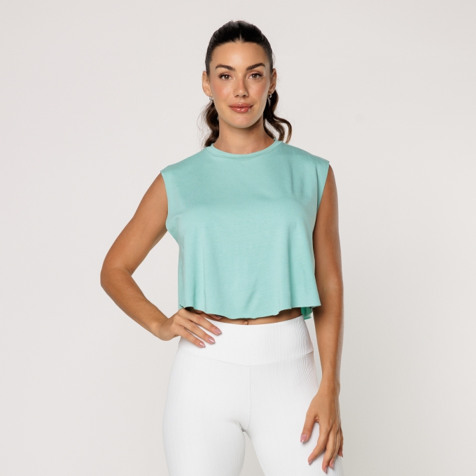 Cropped Arredondado Fitness Viscolycra Academia Verde água