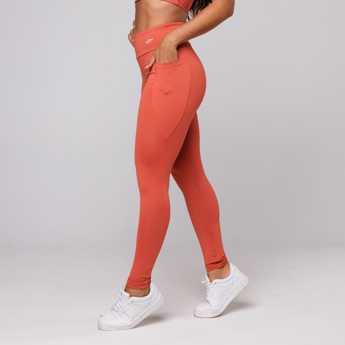 Calça Legging Poliamida Premium Com Bolso Folk Terracota