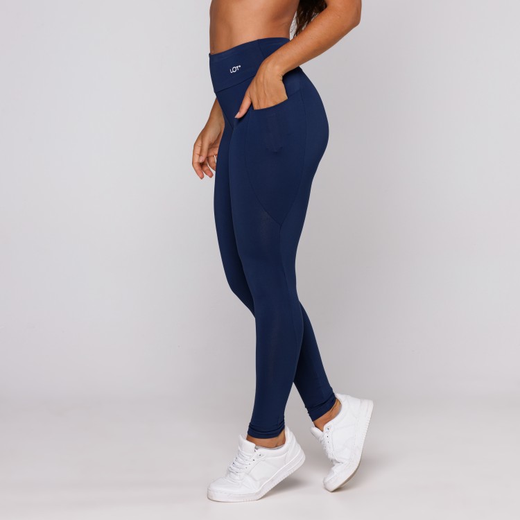 Calça Legging Poliamida Premium Com Bolso Azul Marinho