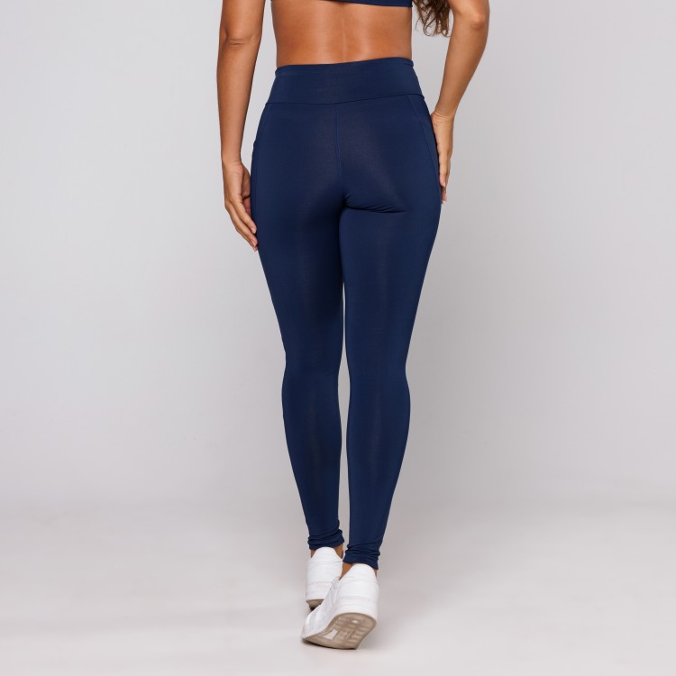 Calça Legging Poliamida Premium Com Bolso Azul Marinho