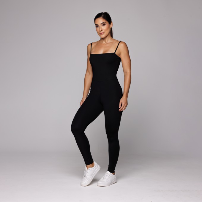 Macacão Fitness Esportivo Feminino Poliamida Costas Abertas Preto