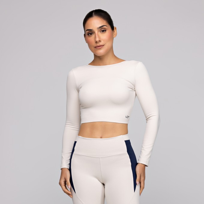 Top Poliamida de Manga Comprida Costas Aberta Areia Form