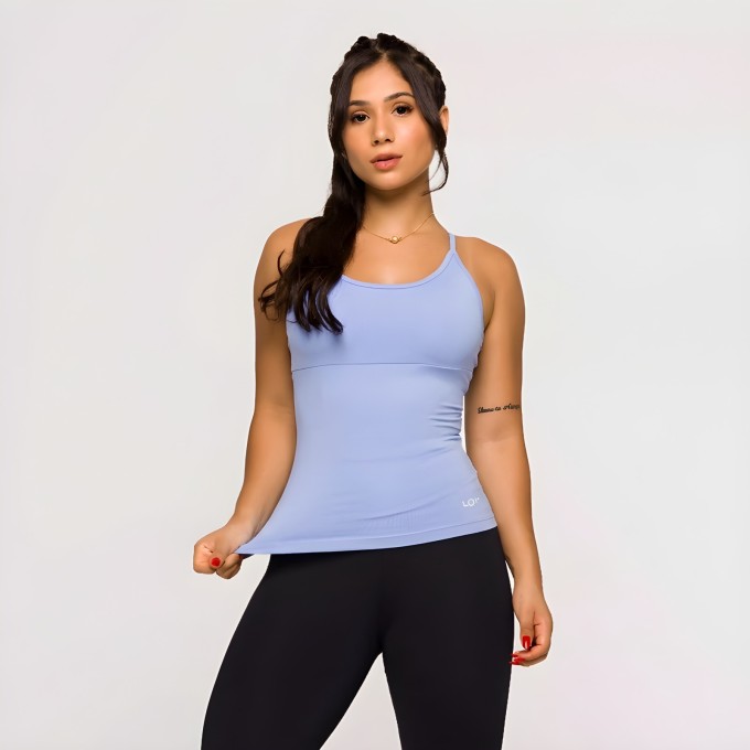 Regata Alcinha Fitness Feminina Microfibra Geladinha Azul Bebê