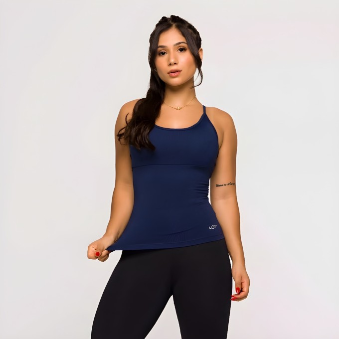 Regata Alcinha Fitness Feminina Microfibra Geladinha Azul Marinho