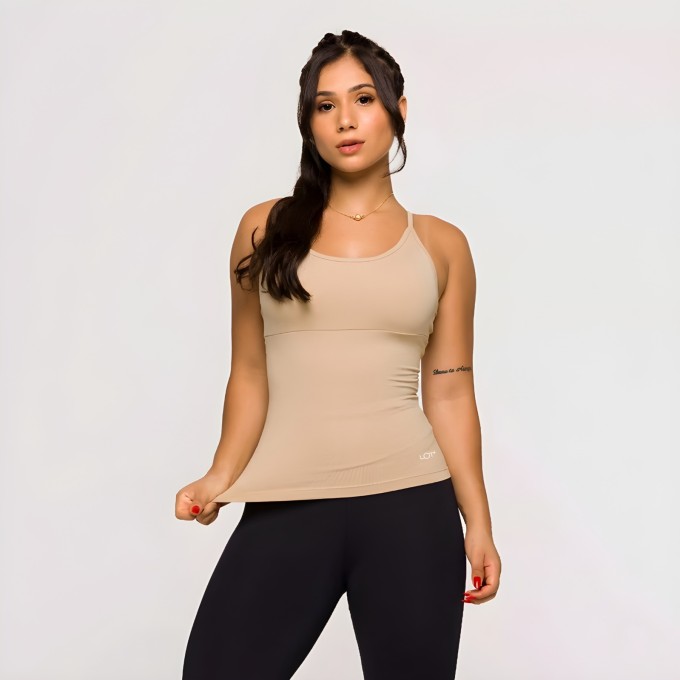 Regata Alcinha Fitness Feminina Microfibra Geladinha Bege