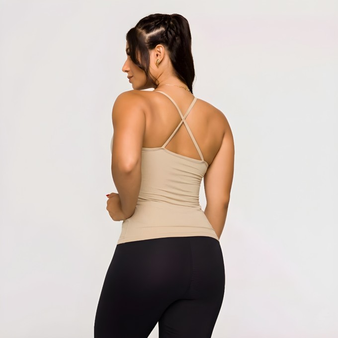 Regata Alcinha Fitness Feminina Microfibra Geladinha Bege