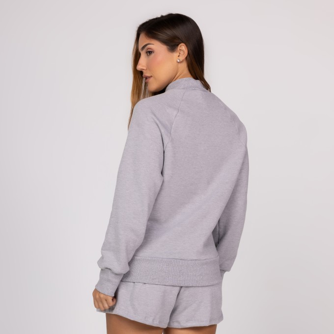 Casaco de Moletom Mescla Feminino Gola Canelada