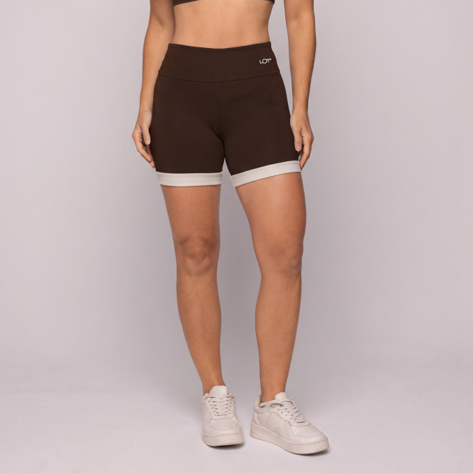 Short Café Torrado com Recorte Off White Fitness Poliamida