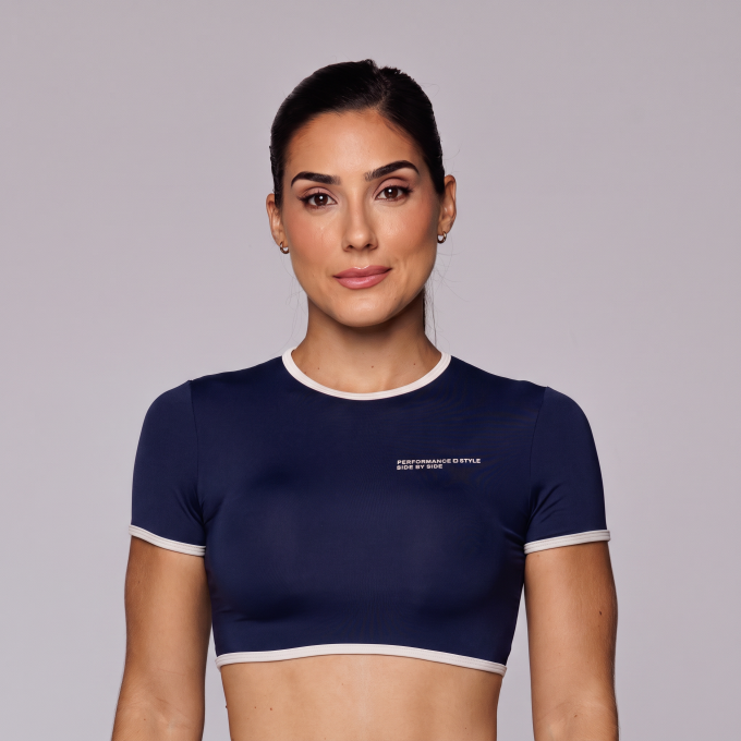Cropped com Manga Microfibra Barrinha Branca Estampado