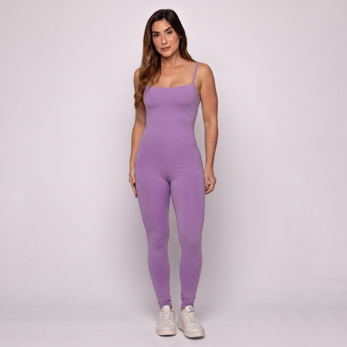 Macacão Lilás Fitness Esportivo Feminino Costas Abertas