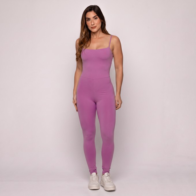 Macacão Lilás Fitness Esportivo Feminino Costas Abertas