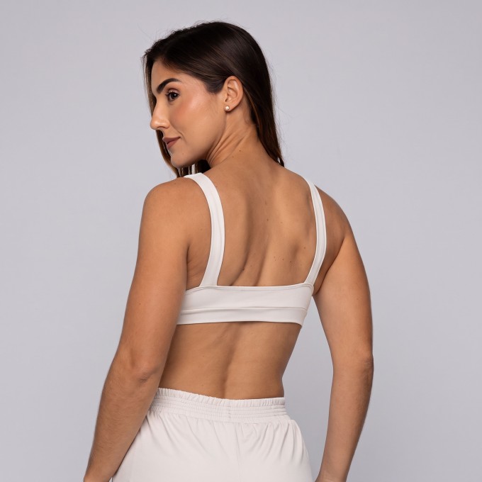 Top Poliamida Fitness Decote V Costas Aberta Areia