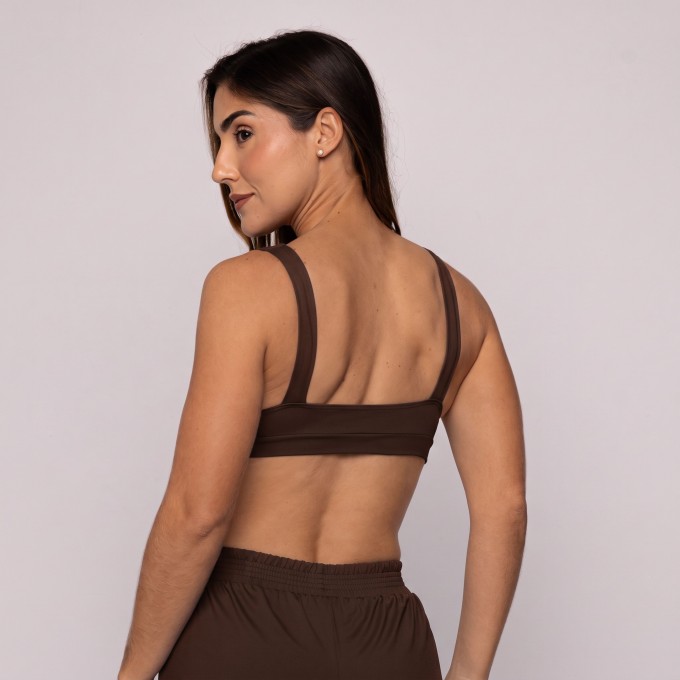 Top Poliamida Fitness Decote V Costas Aberta Café Torrado
